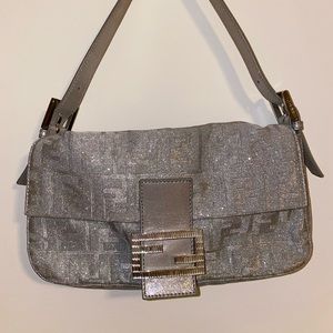 Fendi Silver Metallic and Crystal Baguette